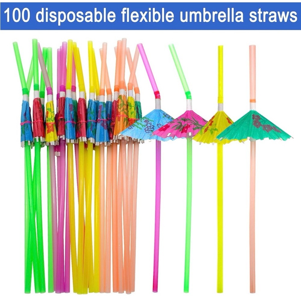 100pcs Umbrella Drink Straws 9.45 Inch Assorted Colors, Fancy Mini Paper Umbrell